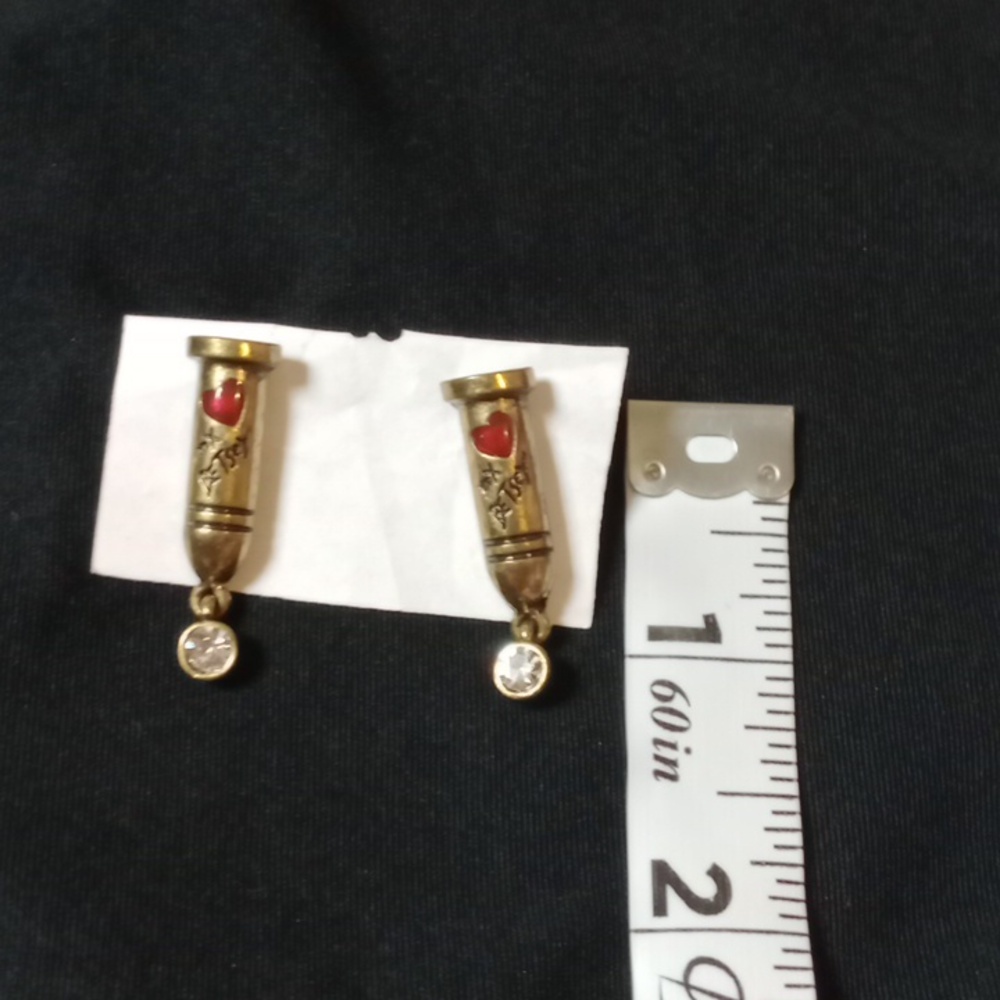 Betsey Johnson Gold and Red Bullet Earrings - Picture 2 of 4